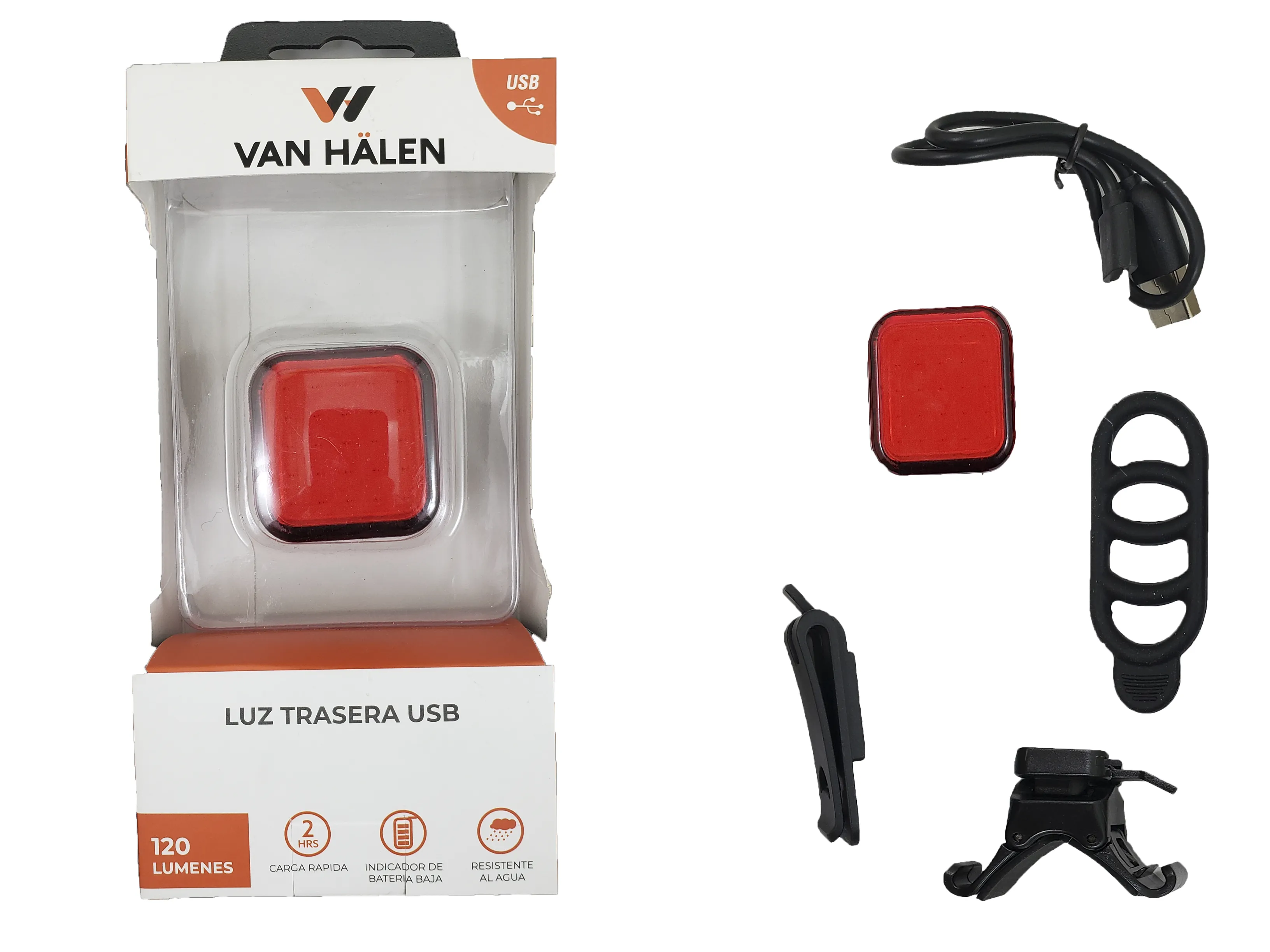 Luz trasera Van Halen recargable USB 120 lumens (Van 006)