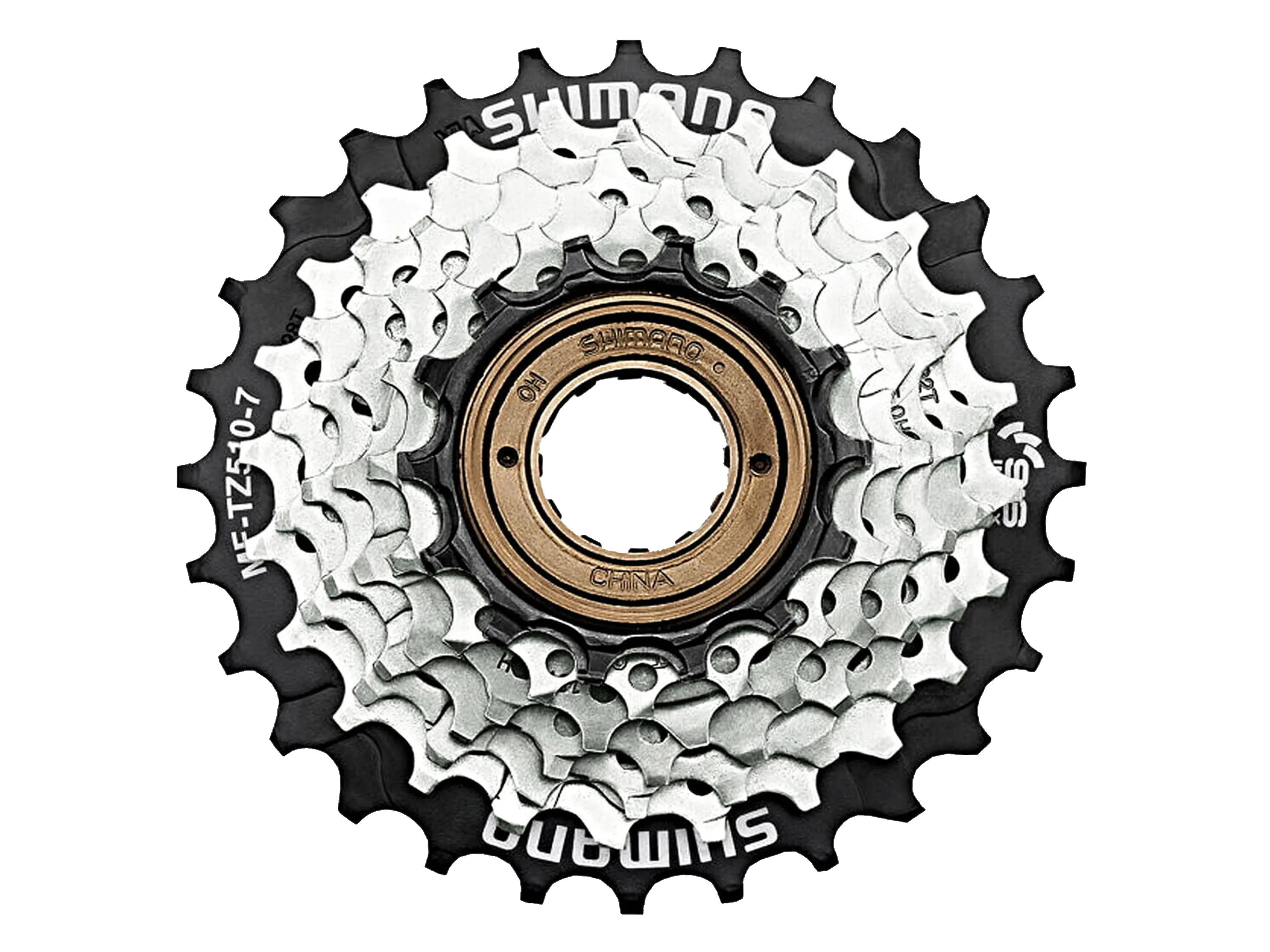 Piñon 7 coronas a rosca plata Shimano TZ510 14-28